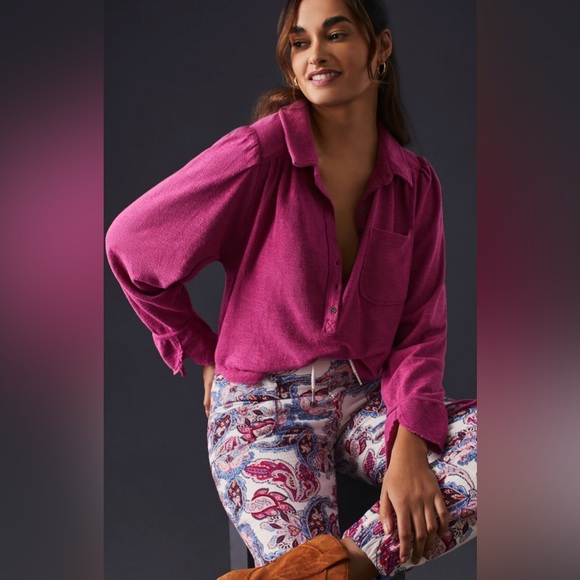 Anthropologie Tops - Anthropologie Pilcro Puff-Sleeve Blouse in Rasberry